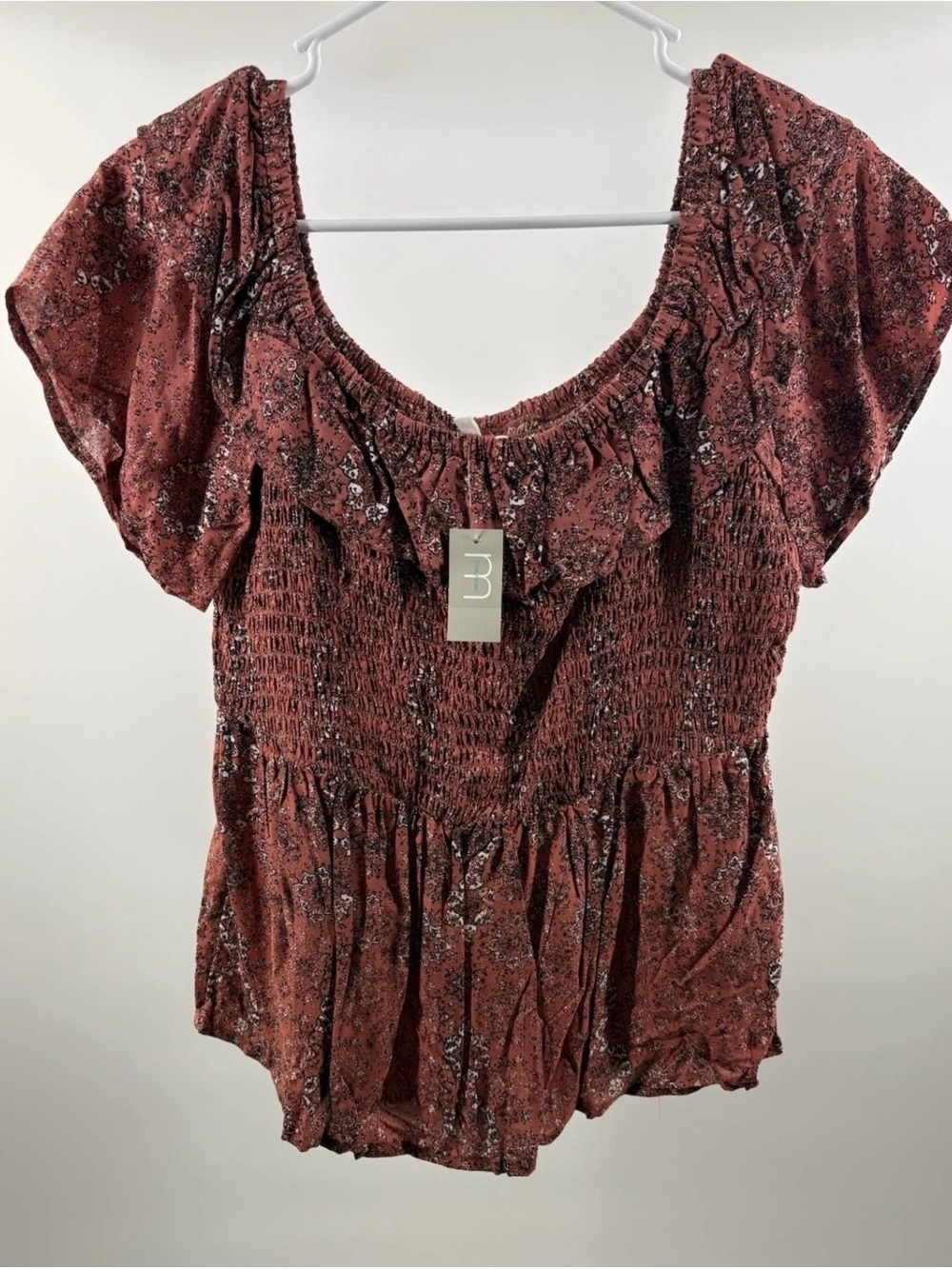 Maurices Rust Floral Smocked Off-Shoulder Top